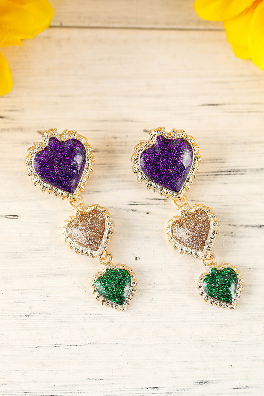 Purple Mardi Gras Shimmer Heart Earrings - loveforevers