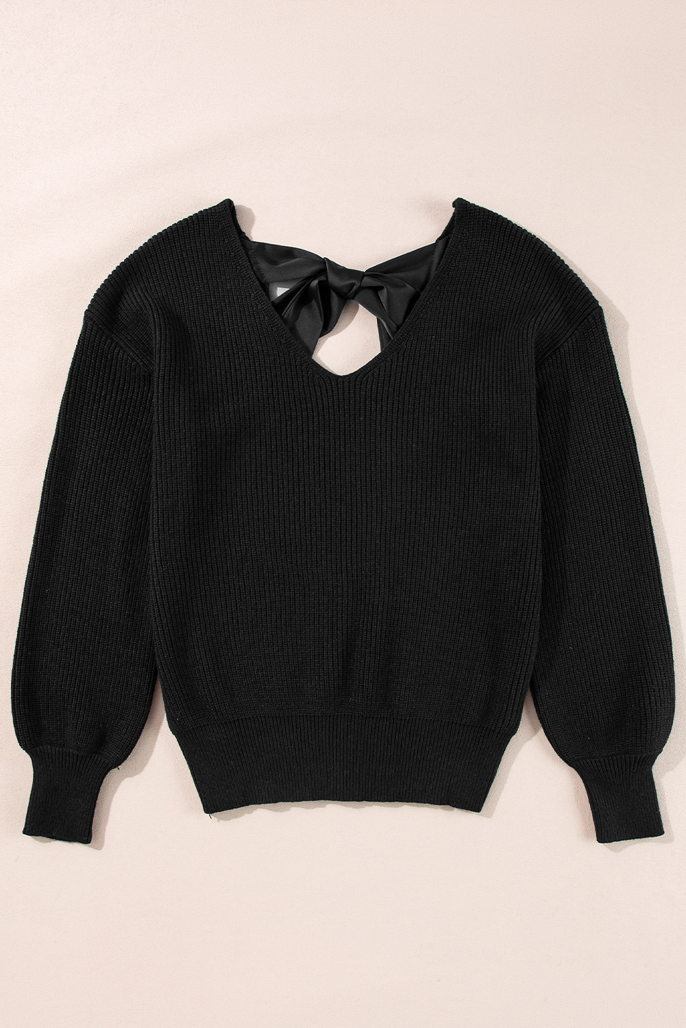 Racing Red Lantern Sleeve V Neck Knot Back Sweater - loveforevers