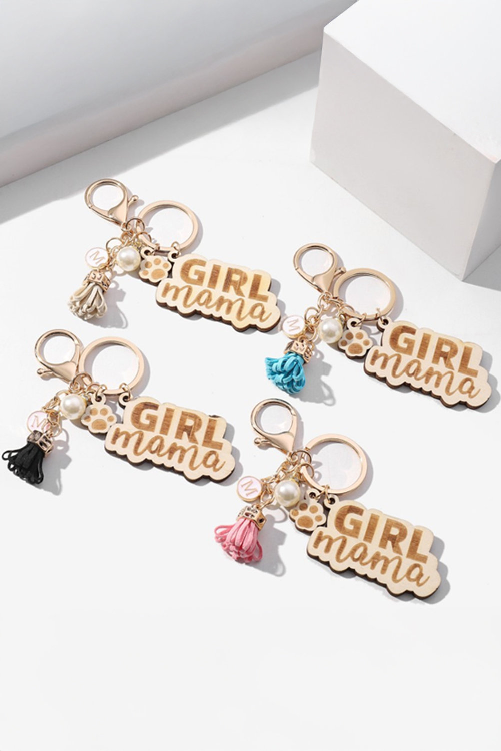 Pink Girl Mama Dog Claw Pearl Tassel Keychain - loveforevers