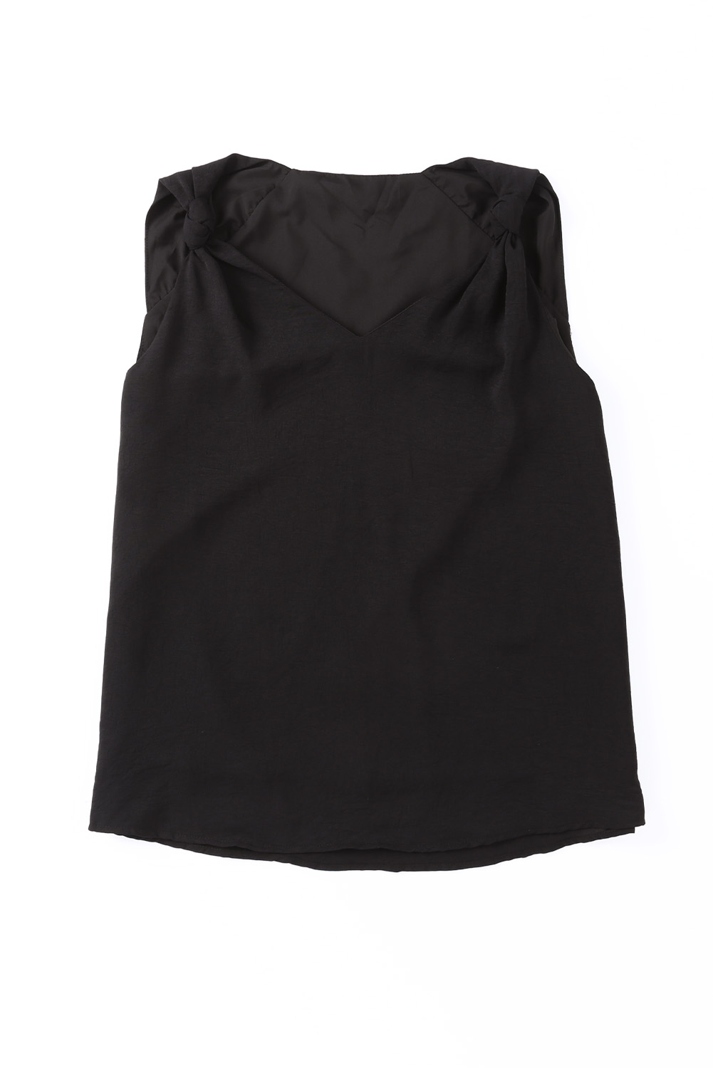 Black V Neck Knotted Shoulder Vest - loveforevers