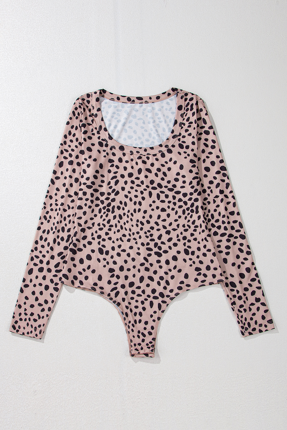 Smoke Gray Leopard Print Long Sleeve Scoop Neck Slim Fit Bodysuit - loveforevers