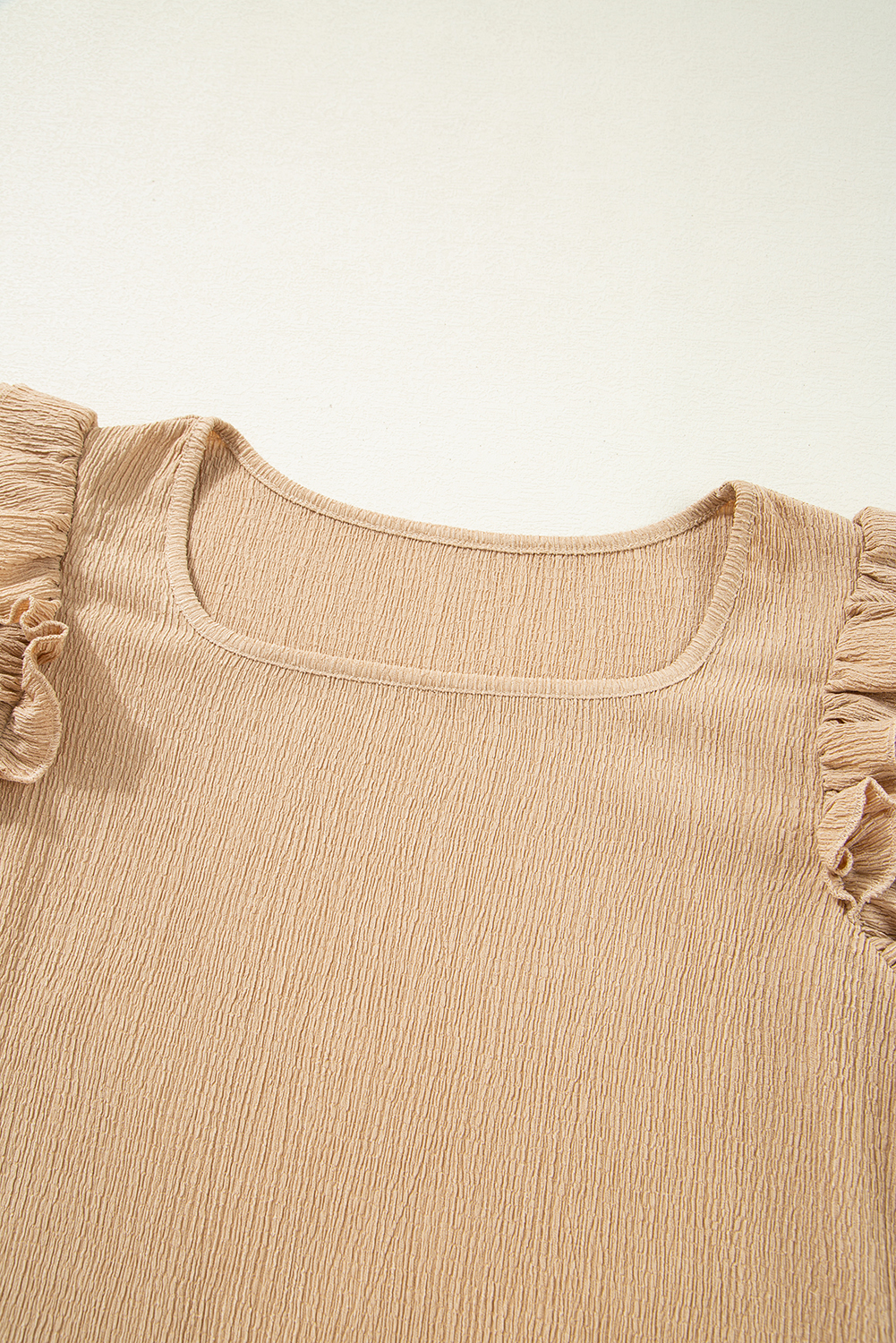 Smoke Gray Ruffled Tiered Sleeve Square Neck Textured Top - loveforevers