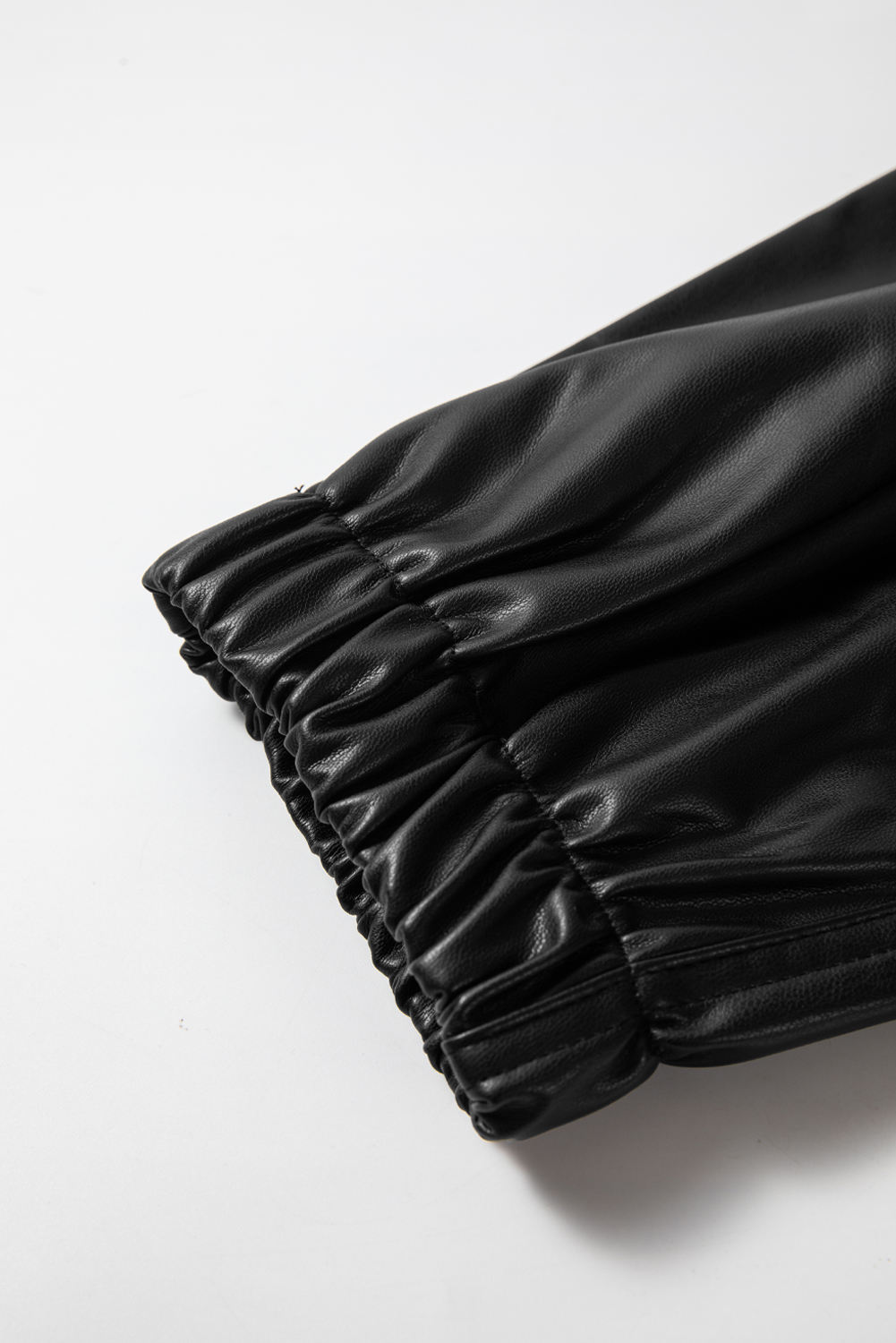 Black Faux Leather Ankle Smocked Waist Drawstring Joggers - loveforevers