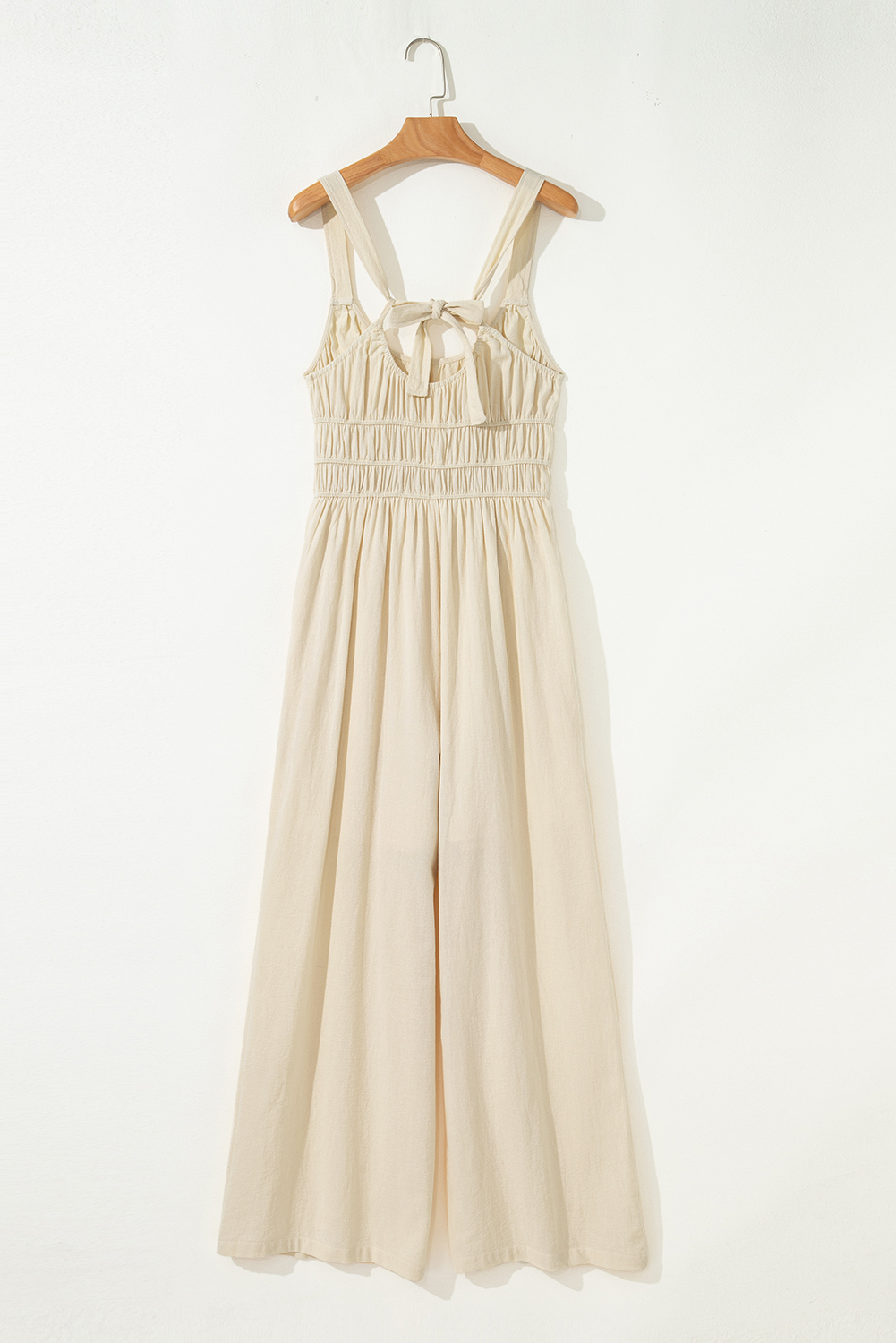 Beige Ruched High Waist Sleeveless Wide Leg Jumpsuit - loveforevers
