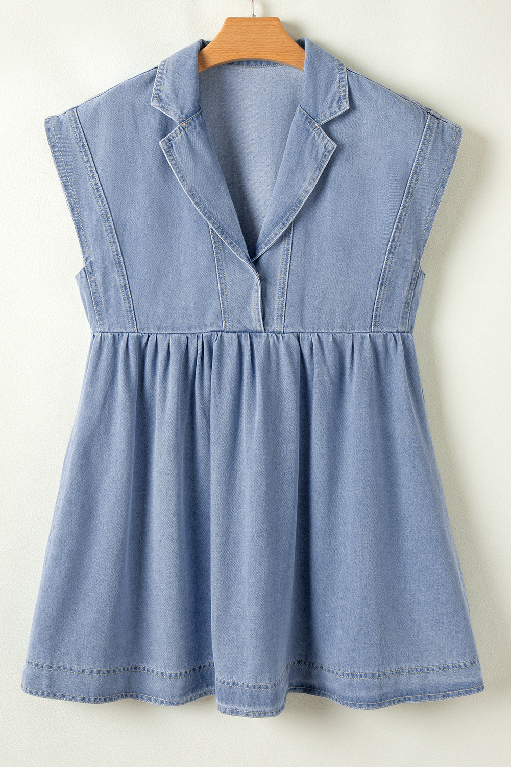 Beau Blue Lapel Neck Cap Sleeve High Waist Denim Babydoll Dress - loveforevers