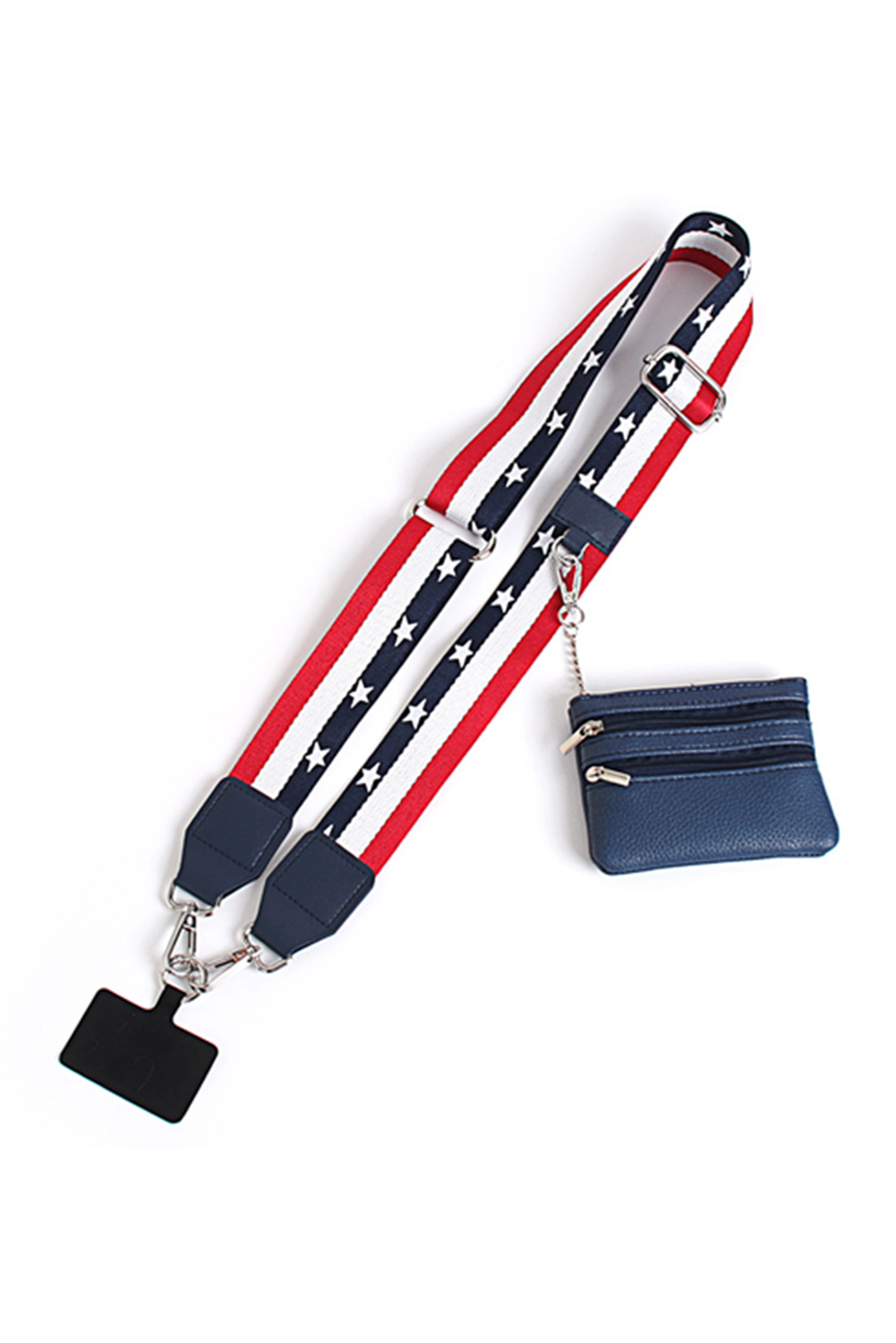 Dark Blue Star and Stripe Print Phone Strap with Pouch - loveforevers