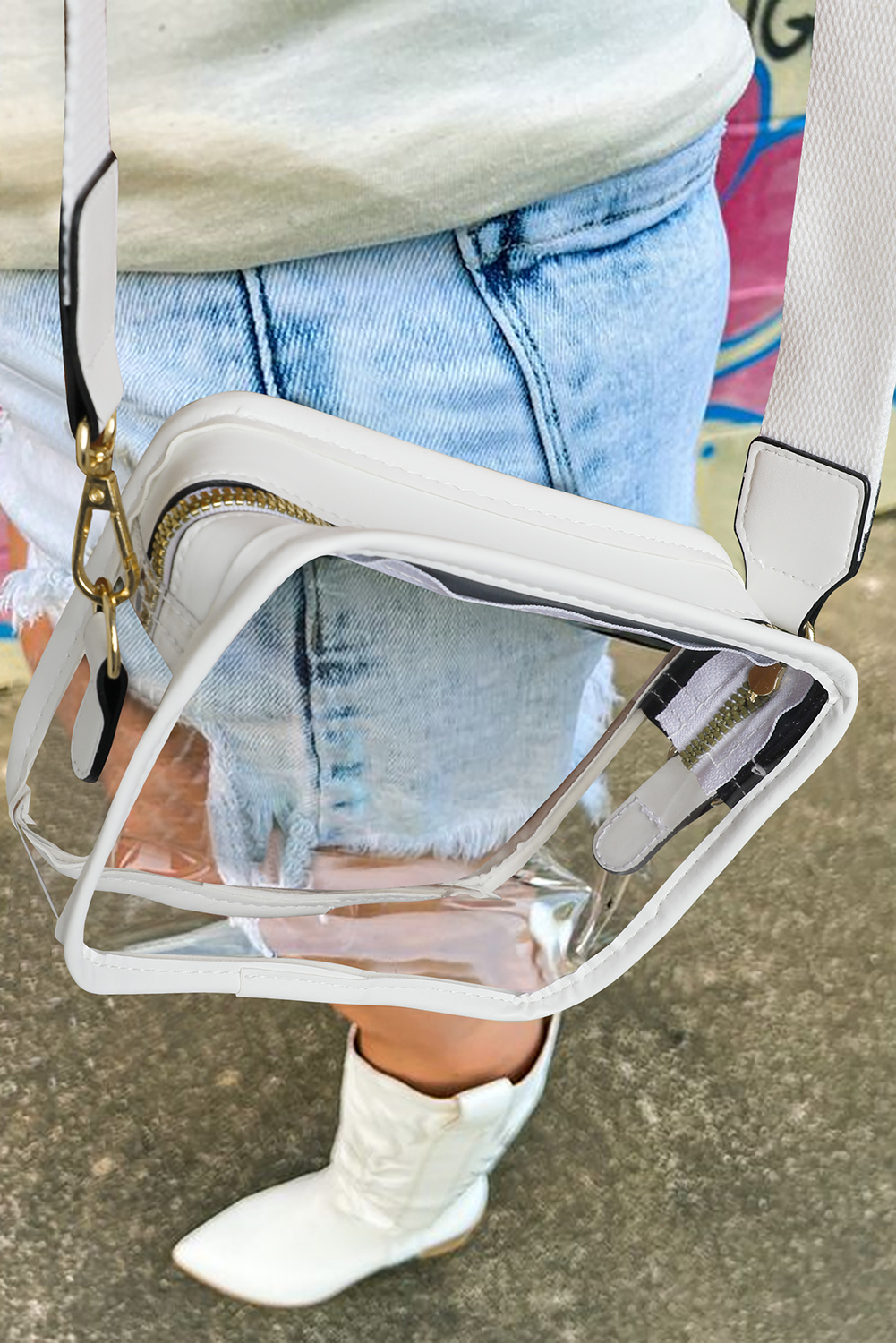 Black Clear PVC Leather Strap Crossbody Bag - loveforevers