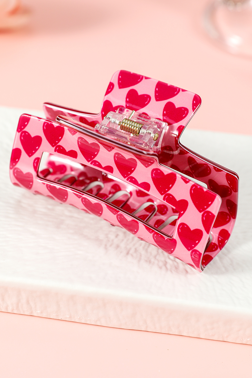 Fiery Red Heart Print Hollow Out Square Hair Claw Clip - loveforevers