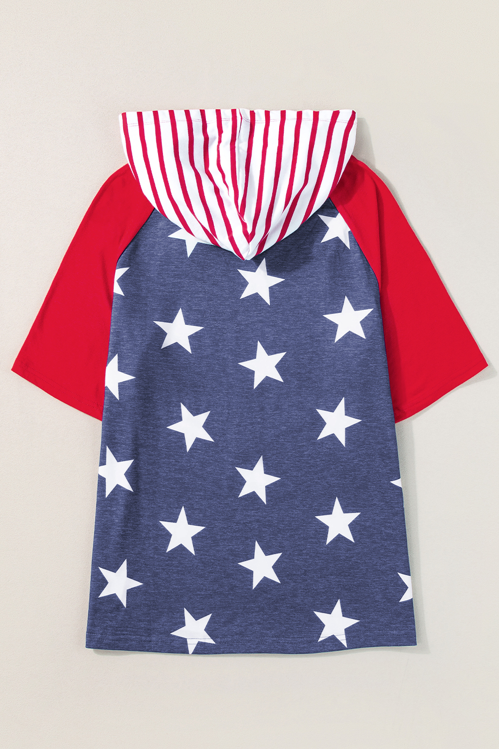 Fiery Red Stars and Stripes Print Drawstring Hooded T Shirt - loveforevers