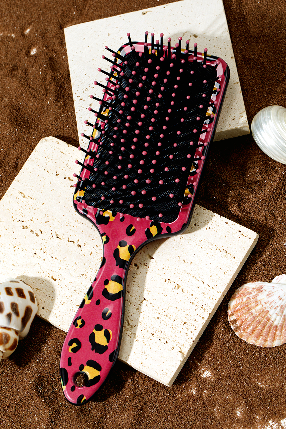 Strawberry Pink Leopard Print Long Handle Air Cushion Comb - loveforevers