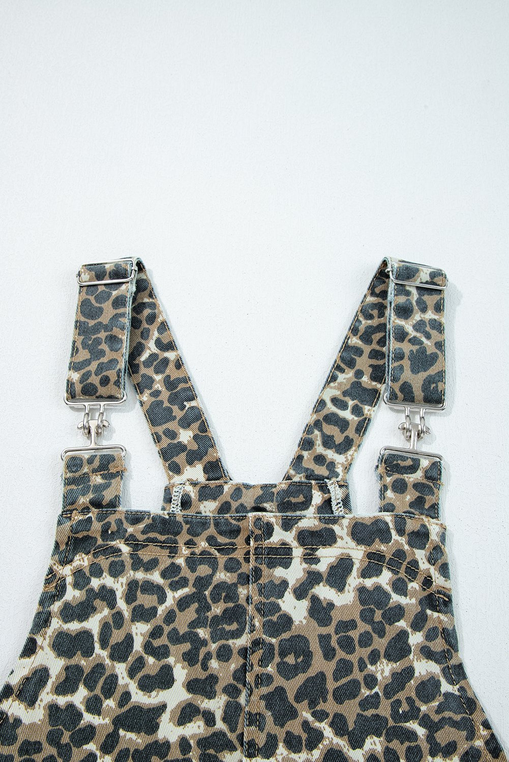 Gray Leopard Print Pocketed Loose Fit Denim Overall Dress - loveforevers
