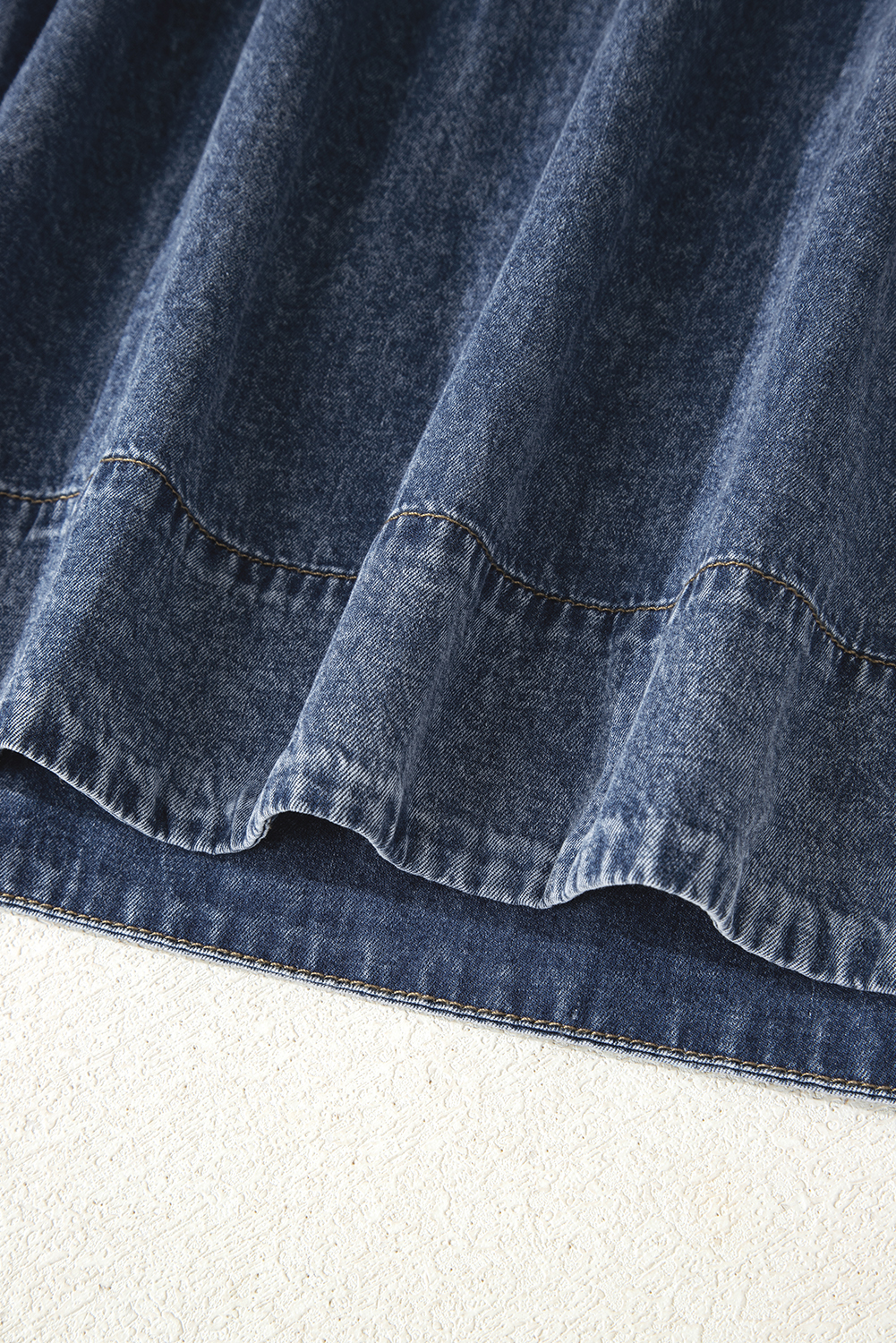 Sail Blue 3/4 Sleeve Tied V Neck Pleated Denim Mini Dress - loveforevers