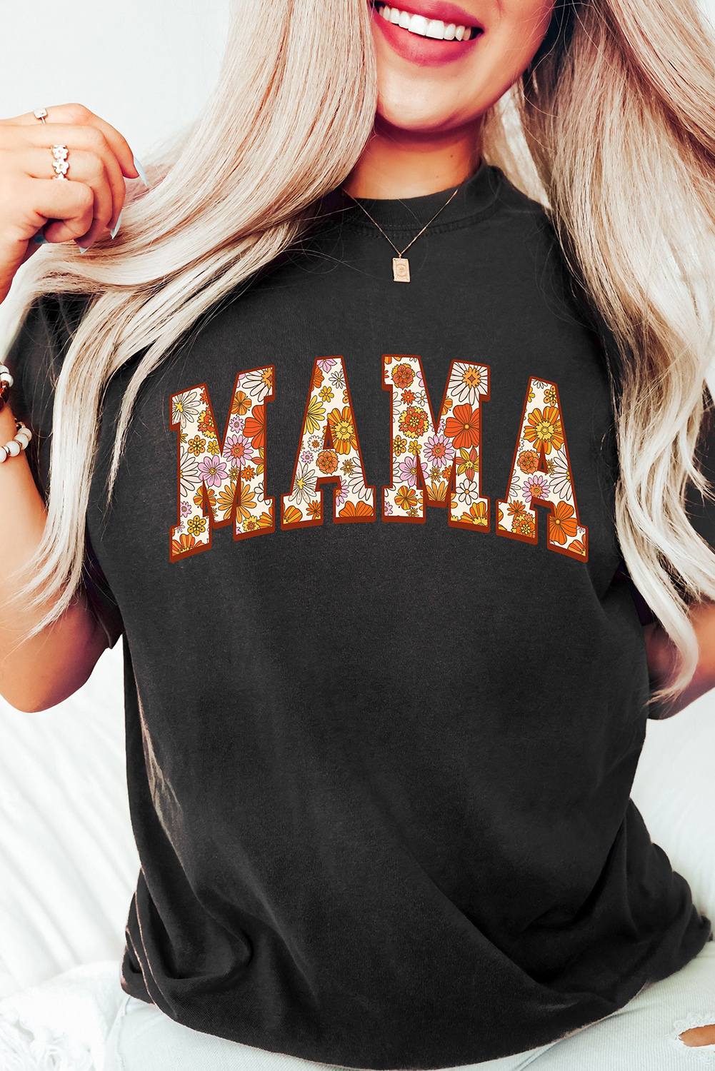 White MAMA Leopard Embroidered Crew Neck Graphic Tee - loveforevers