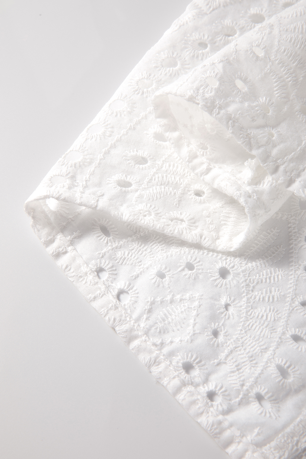 White Eyelet Embroidered Puff Sleeve V Neck Blouse - loveforevers