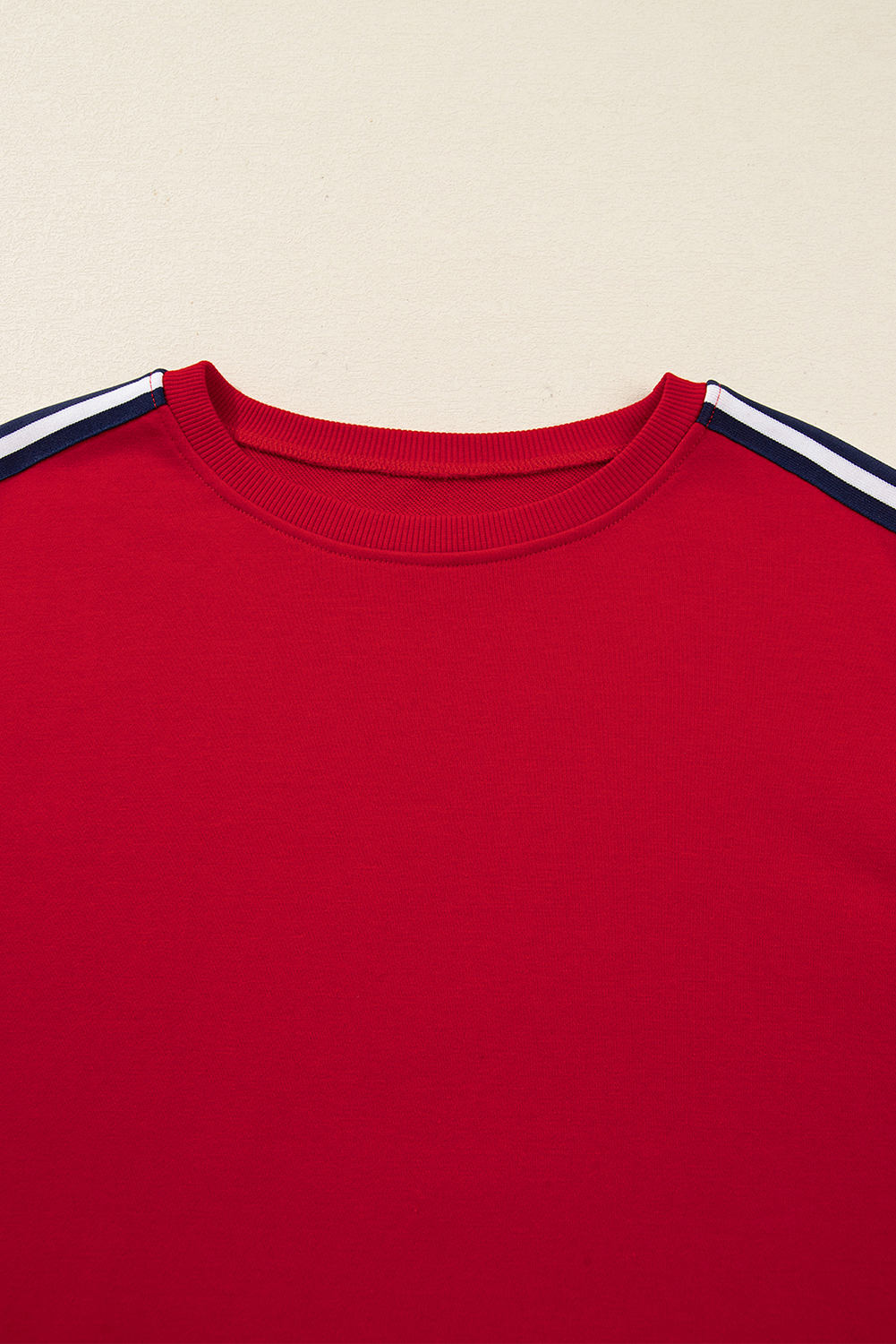 Fiery Red Contrast Striped Detail Varsity Sweatshirt - loveforevers