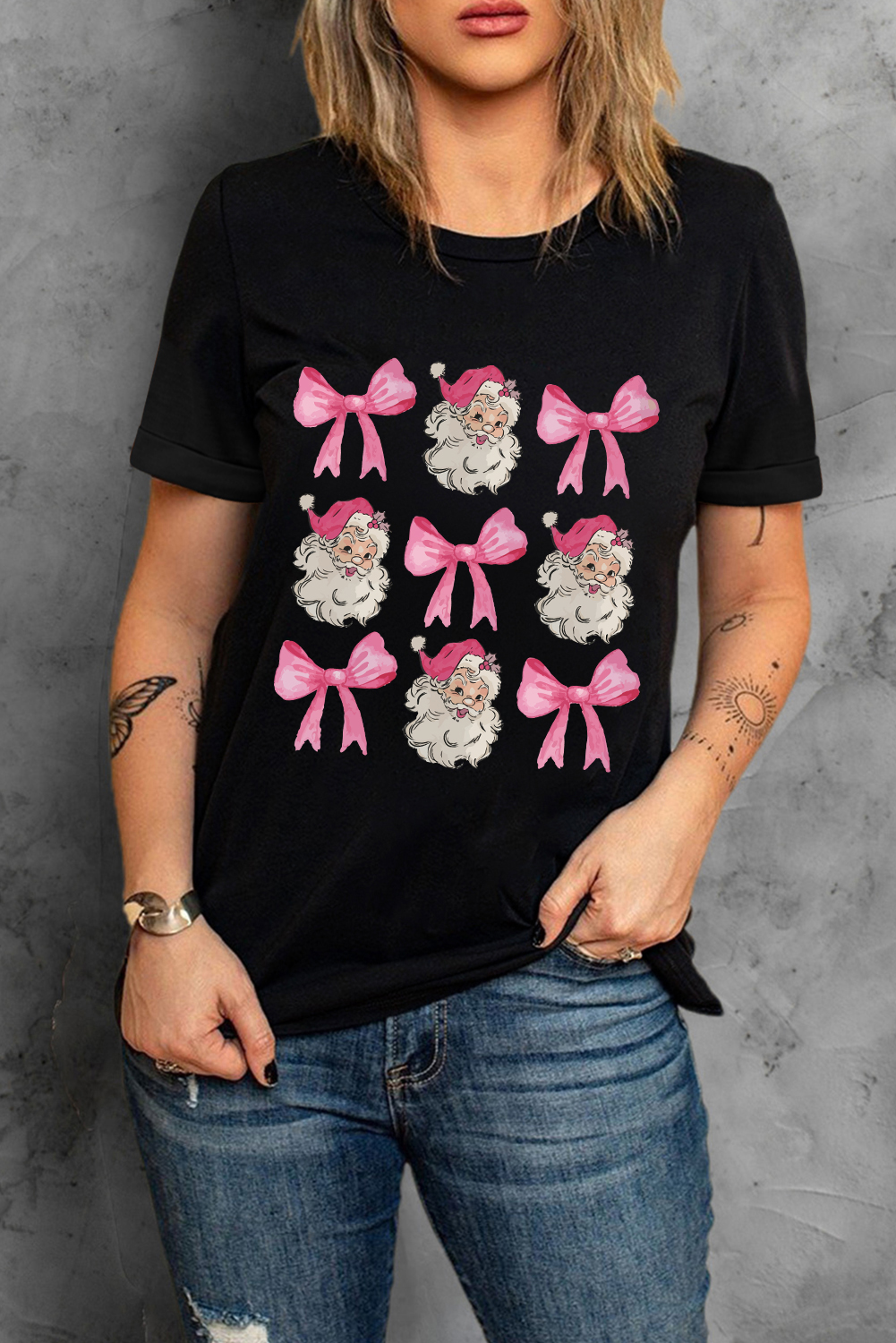 Black Santa Claus Bow Knot Christmas Graphic T Shirt - loveforevers