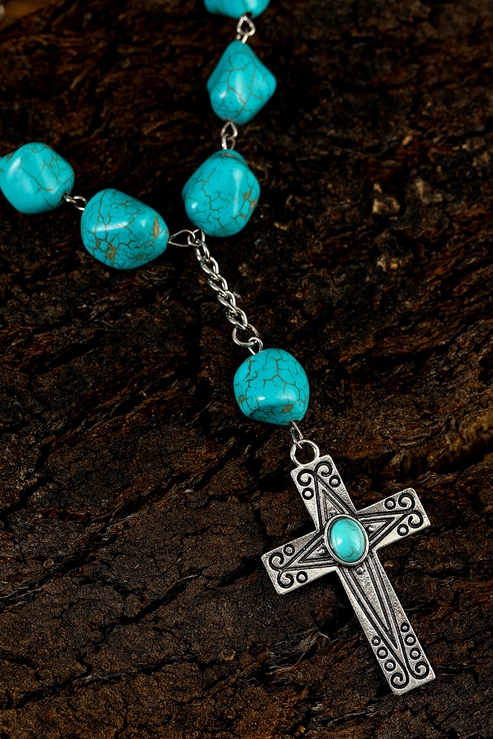 Peacock Blue Turquoise Cross Pendant Necklace - loveforevers