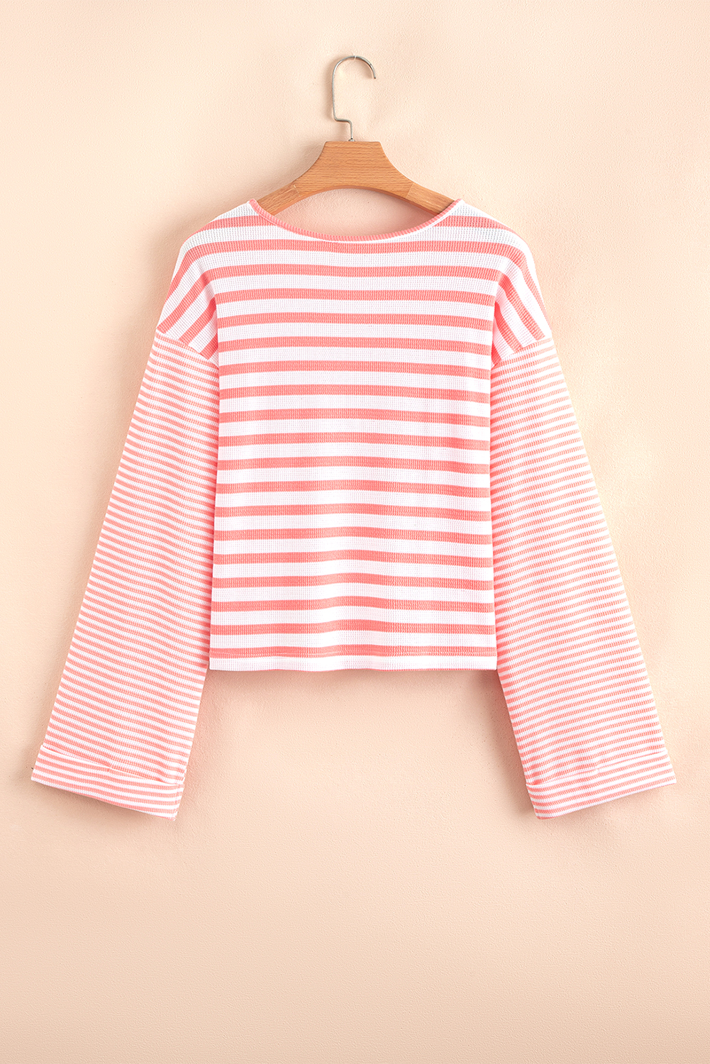 Pink Stripe Textured Contrast Dropped Long Sleeve Top - loveforevers