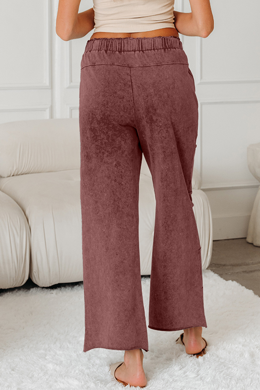 Lapis Mineral Wash Lace-up High Waist Raw Hem Patched Pocket Pants - loveforevers