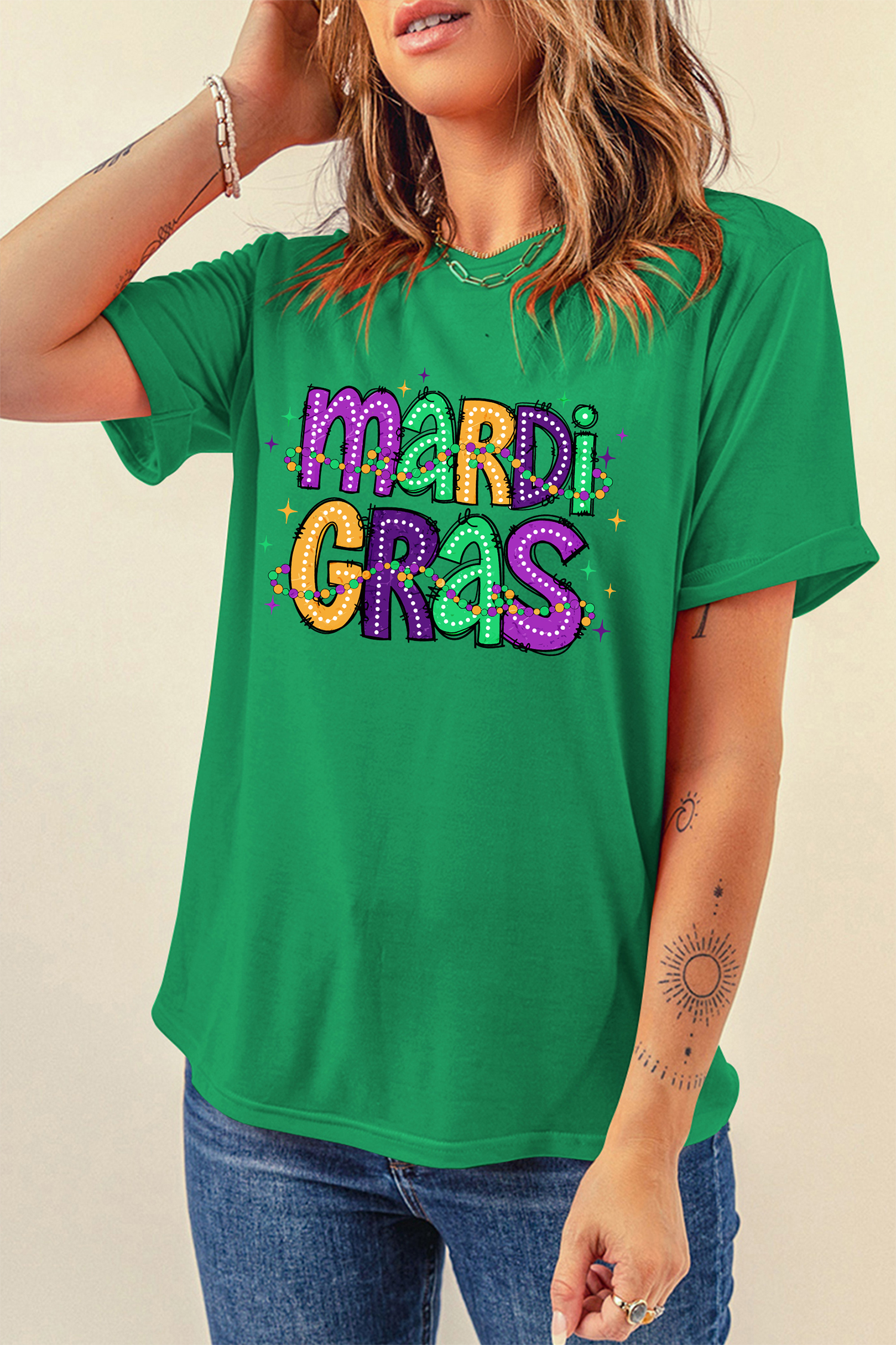 Bright Green Glitter Mardi Gras Mask Graphic T Shirt - loveforevers