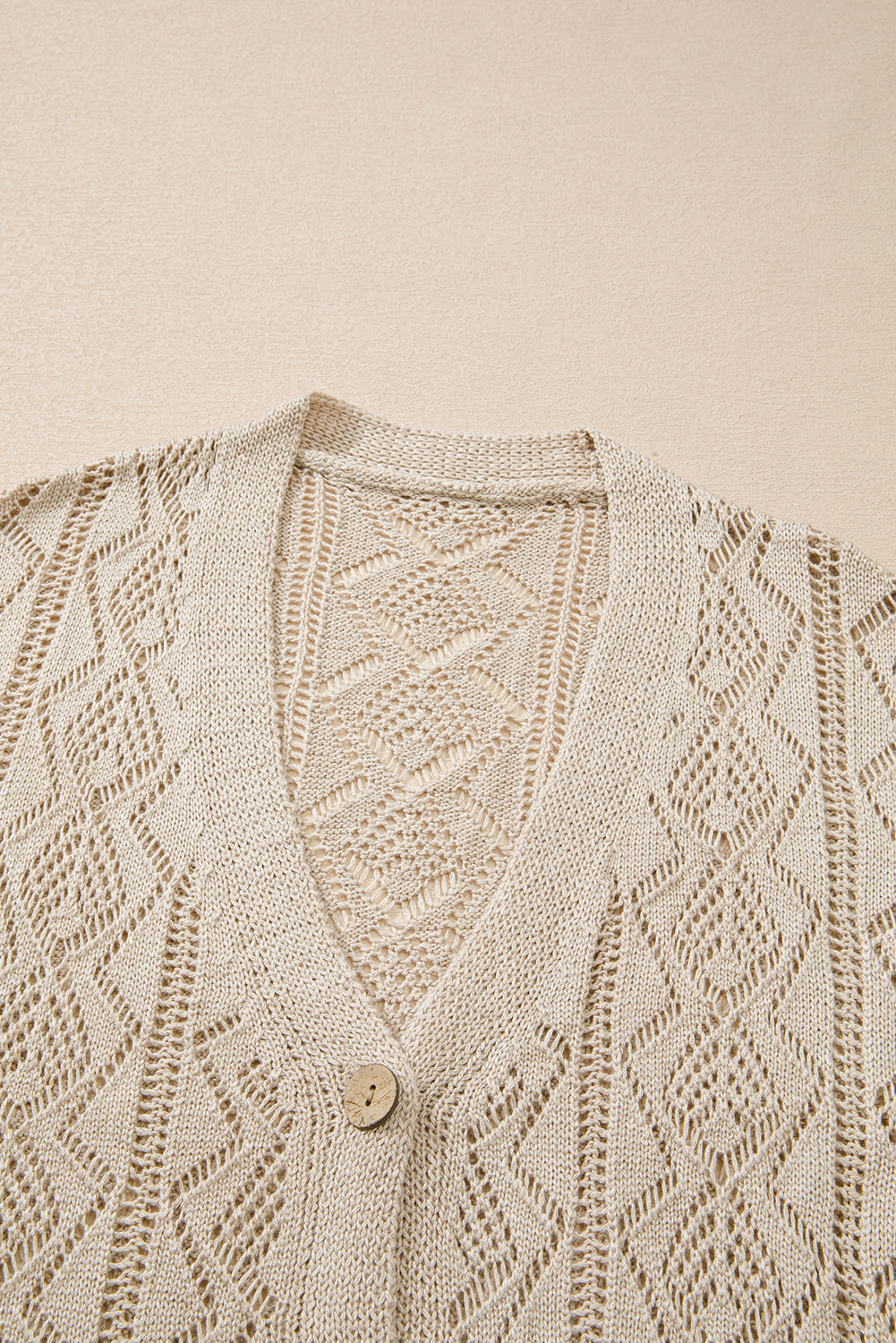 Parchment Hollow Out Buttons Front Long Cardigan - loveforevers