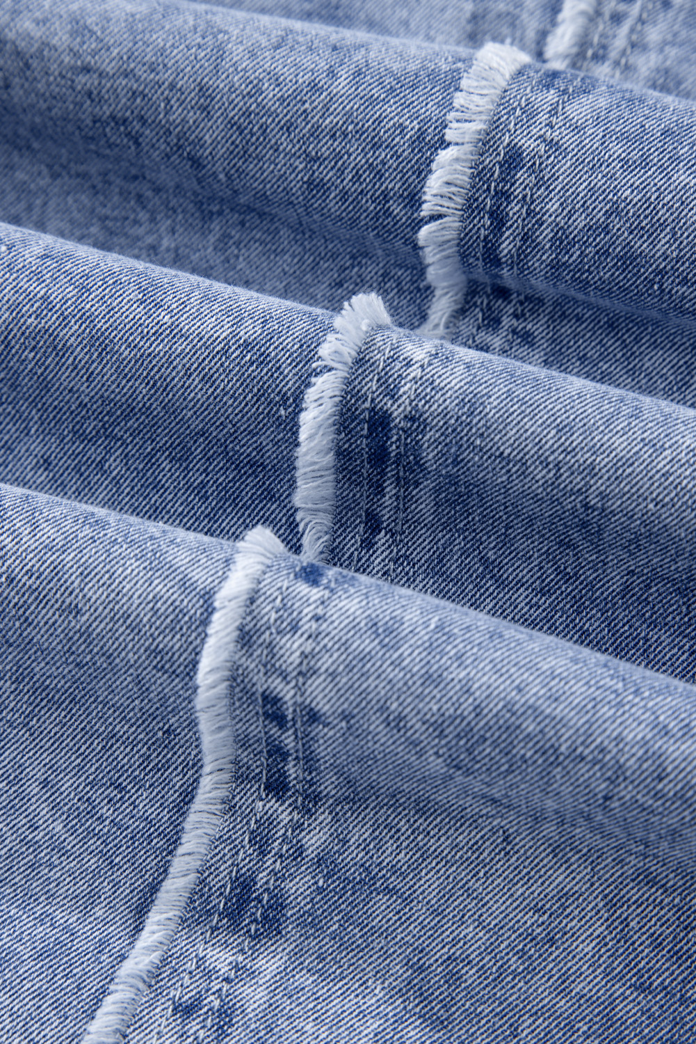 Beau Blue Mineral Wash Long Sleeve Button Up Raw Hem Pocketed Denim Dress - loveforevers