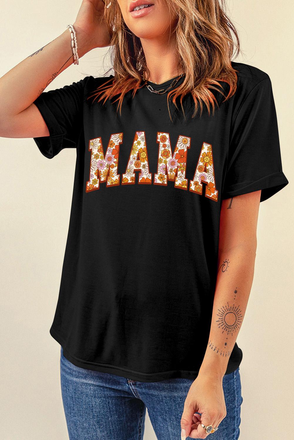 White MAMA Leopard Embroidered Crew Neck Graphic Tee - loveforevers