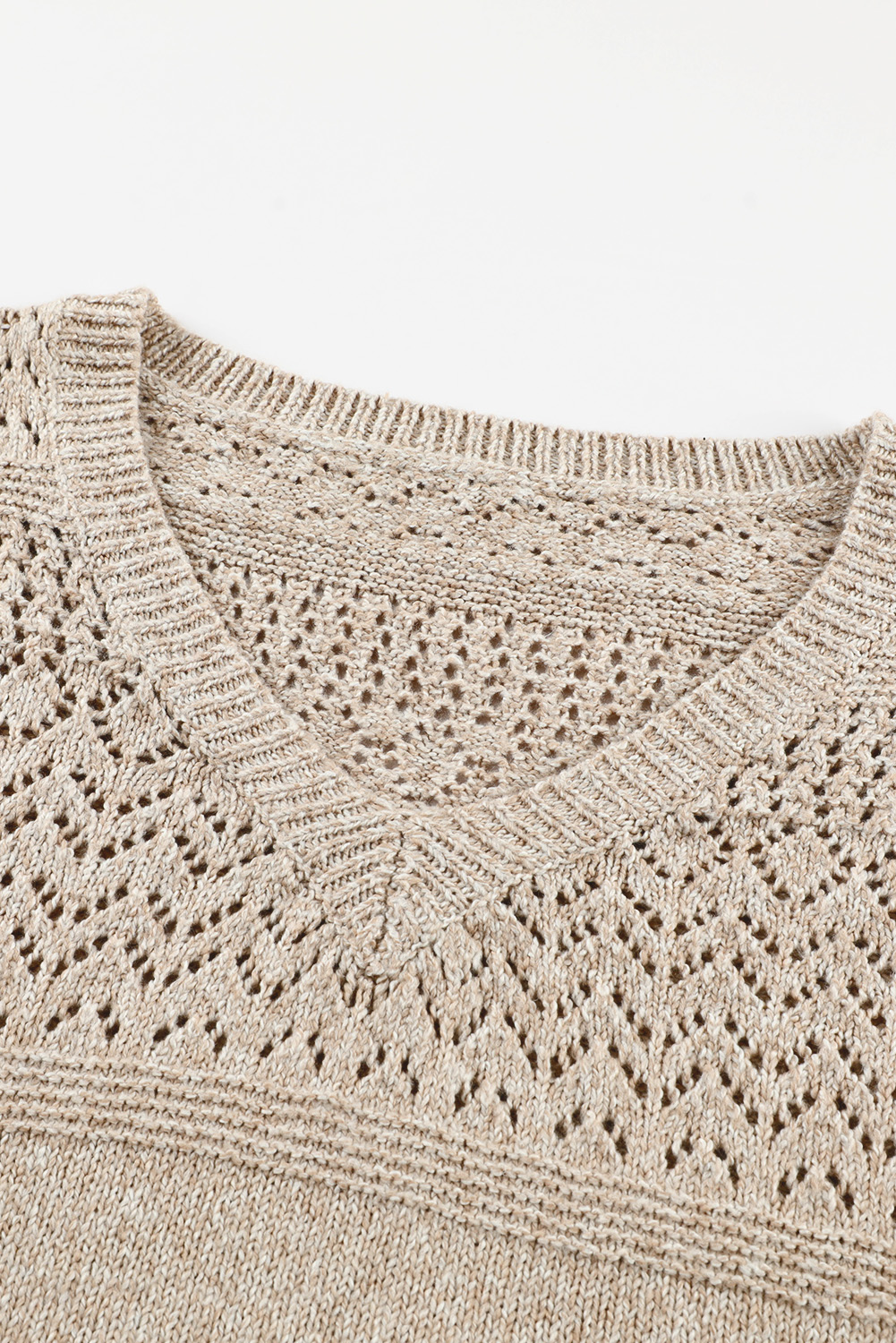 Sky Blue Eyelet Pattern Detail V Neck Drop Shoulder Sweater - loveforevers
