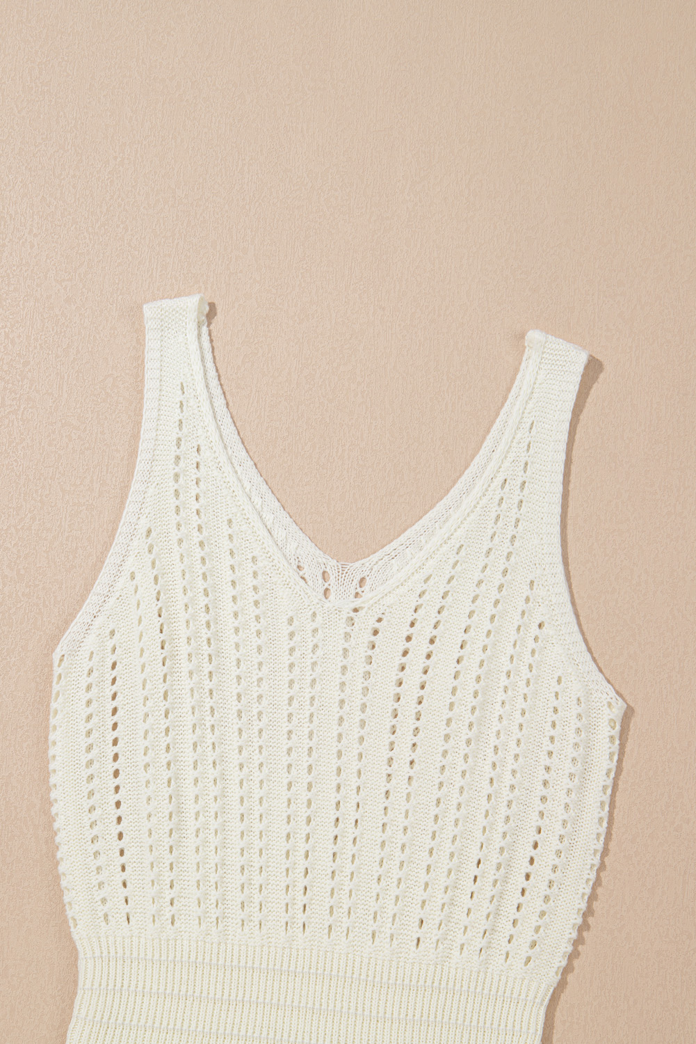 White Eyelet Crochet Sleeveless V Neck Beach Dress - loveforevers