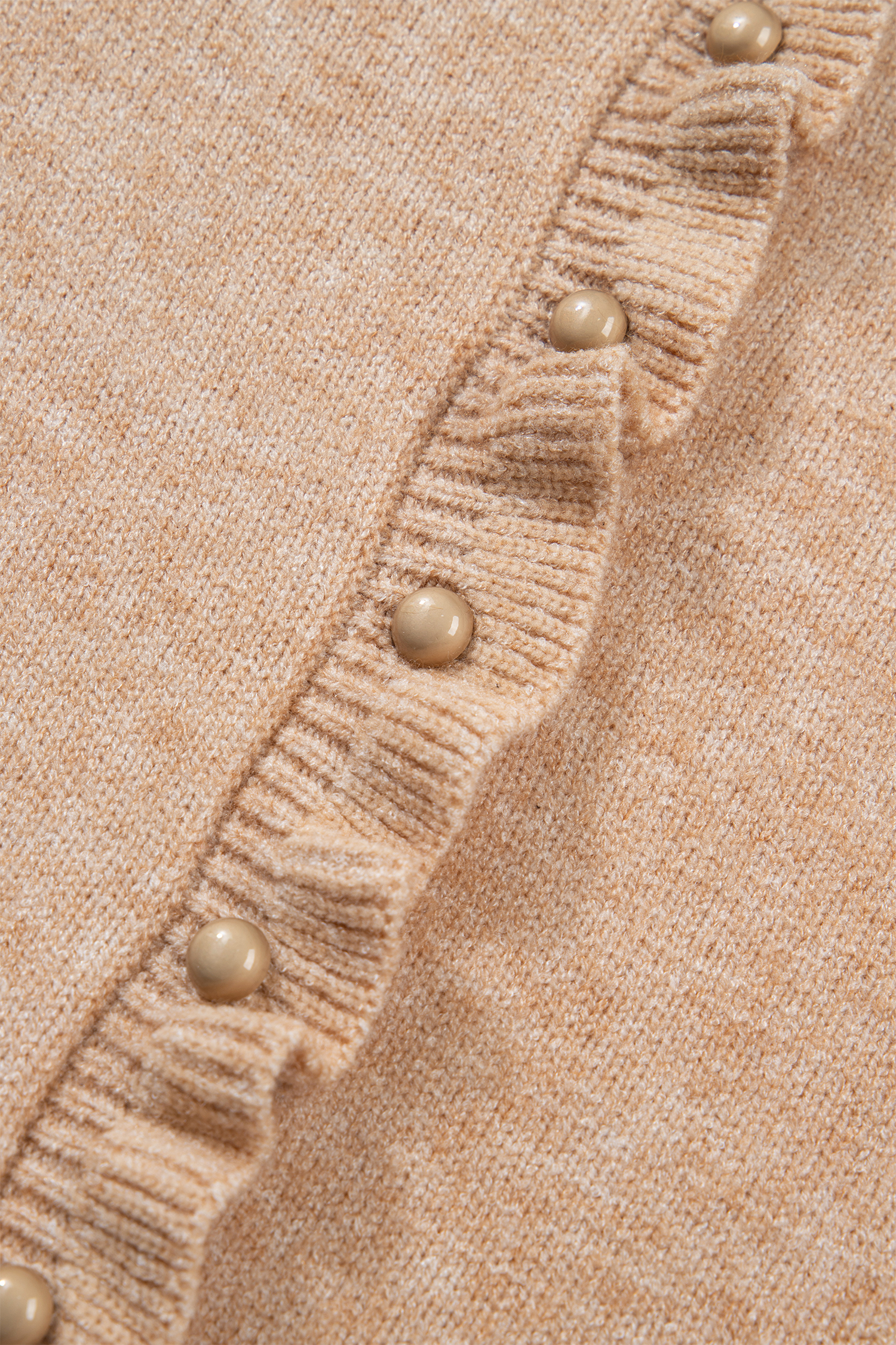 Oatmeal Ruffle Trim Gold Button Sweater Cardigan - loveforevers