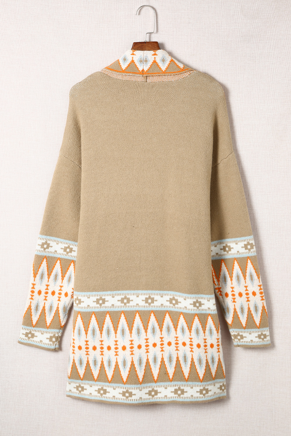 Brown Aztec Print Open Front Knitted Cardigan - loveforevers
