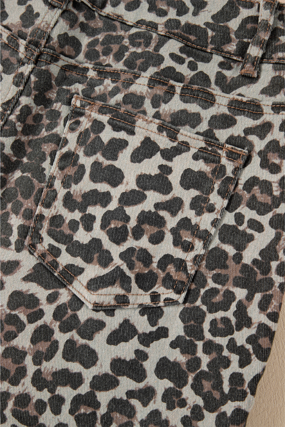 Khaki Leopard Denim Mini Skirt - loveforevers