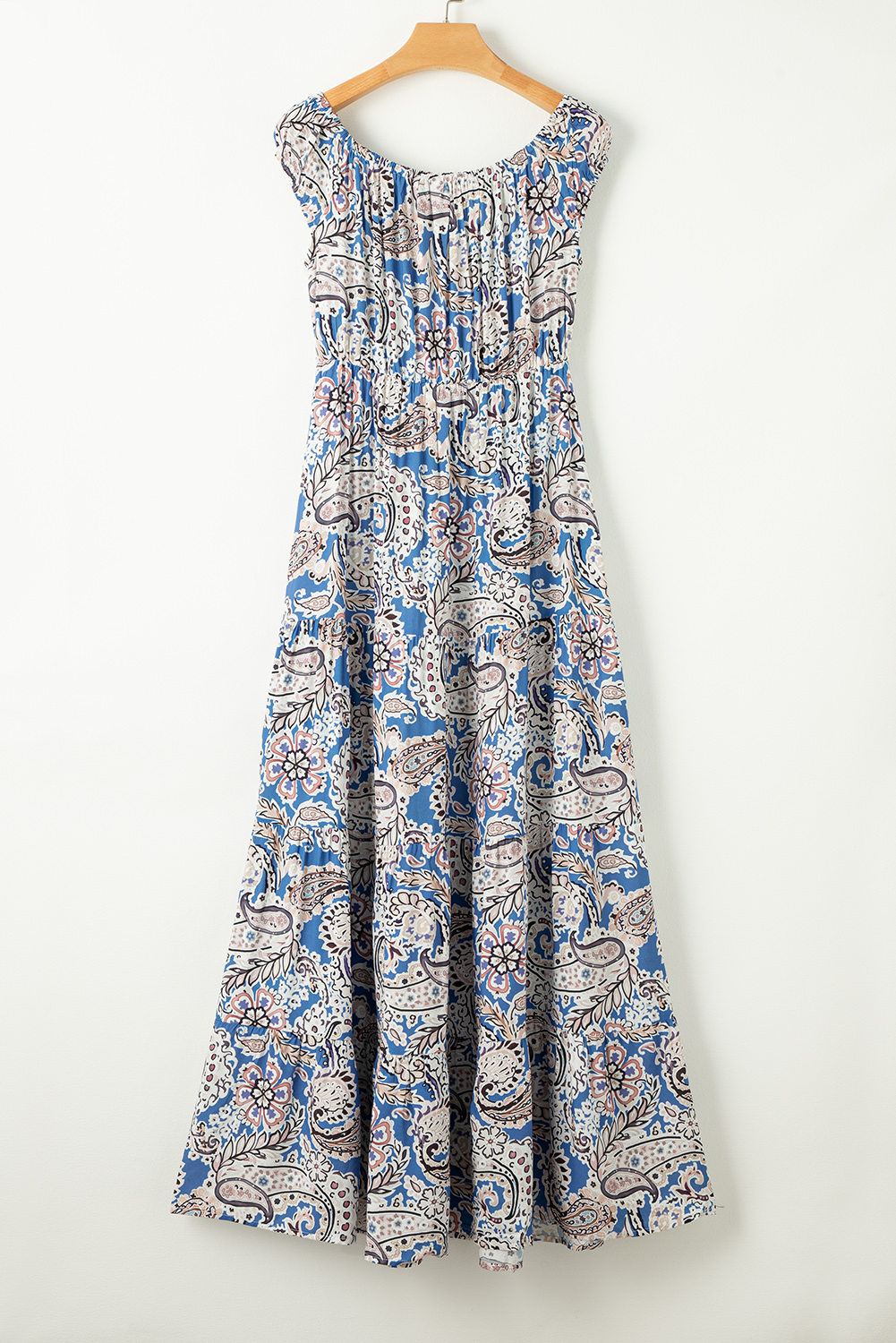 Blue Boho Paisley Print Off Shoulder Maxi Dress - loveforevers