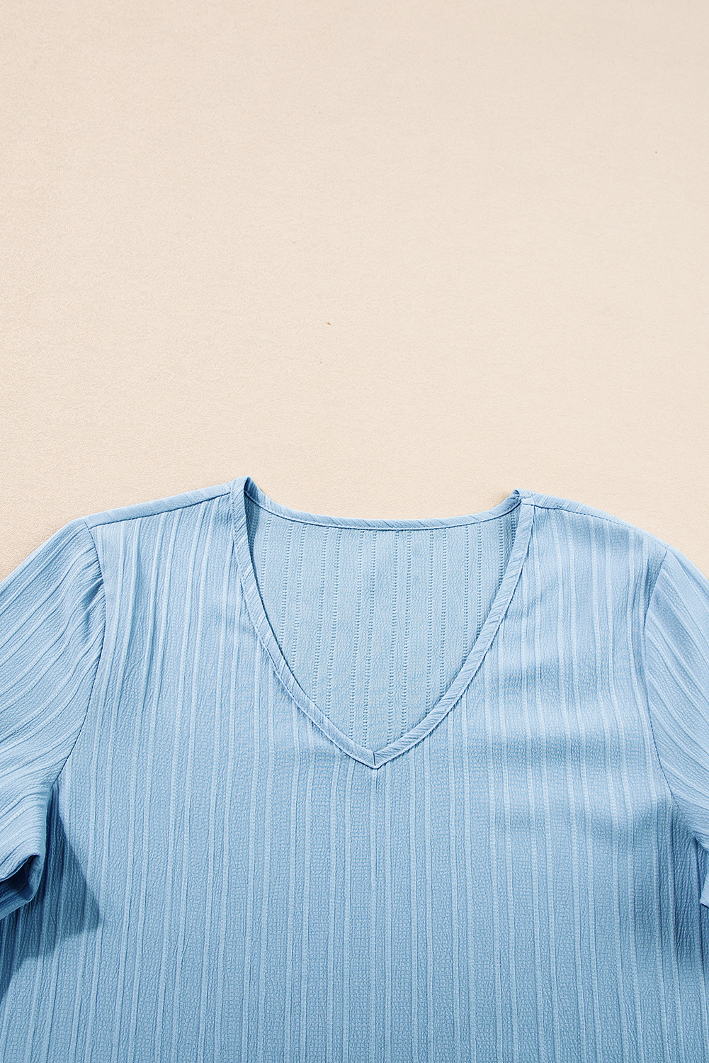 Beau Blue Ruffled Half Sleeve V Neck Textured Top - loveforevers