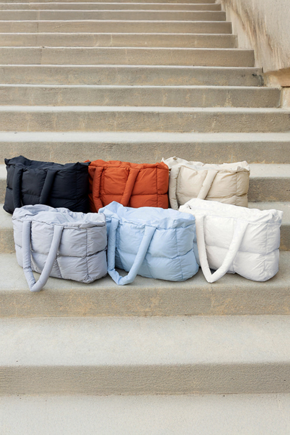 White Solid Quilted Puffy Zipped Large Tote Bag - loveforevers