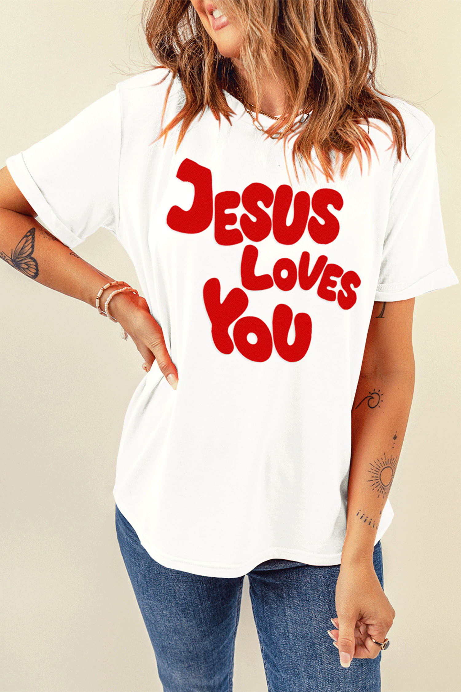 White JESUS LOVES YOU Graphic Tee - loveforevers