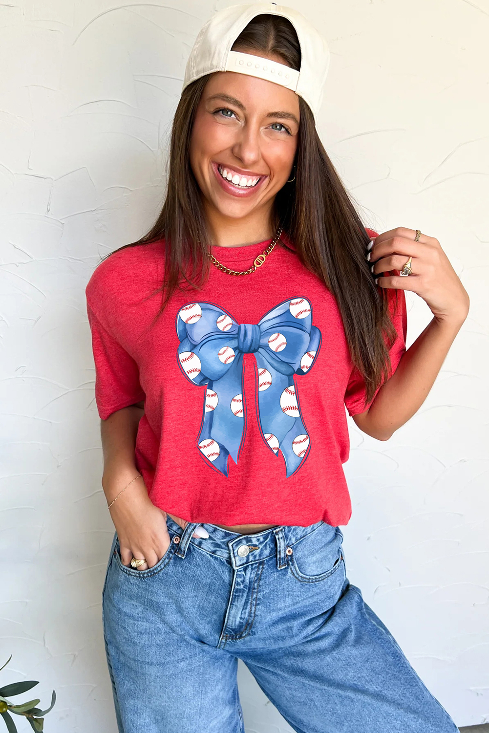 Red Rugby Bowknot Graphic Crew Neck Tee - loveforevers