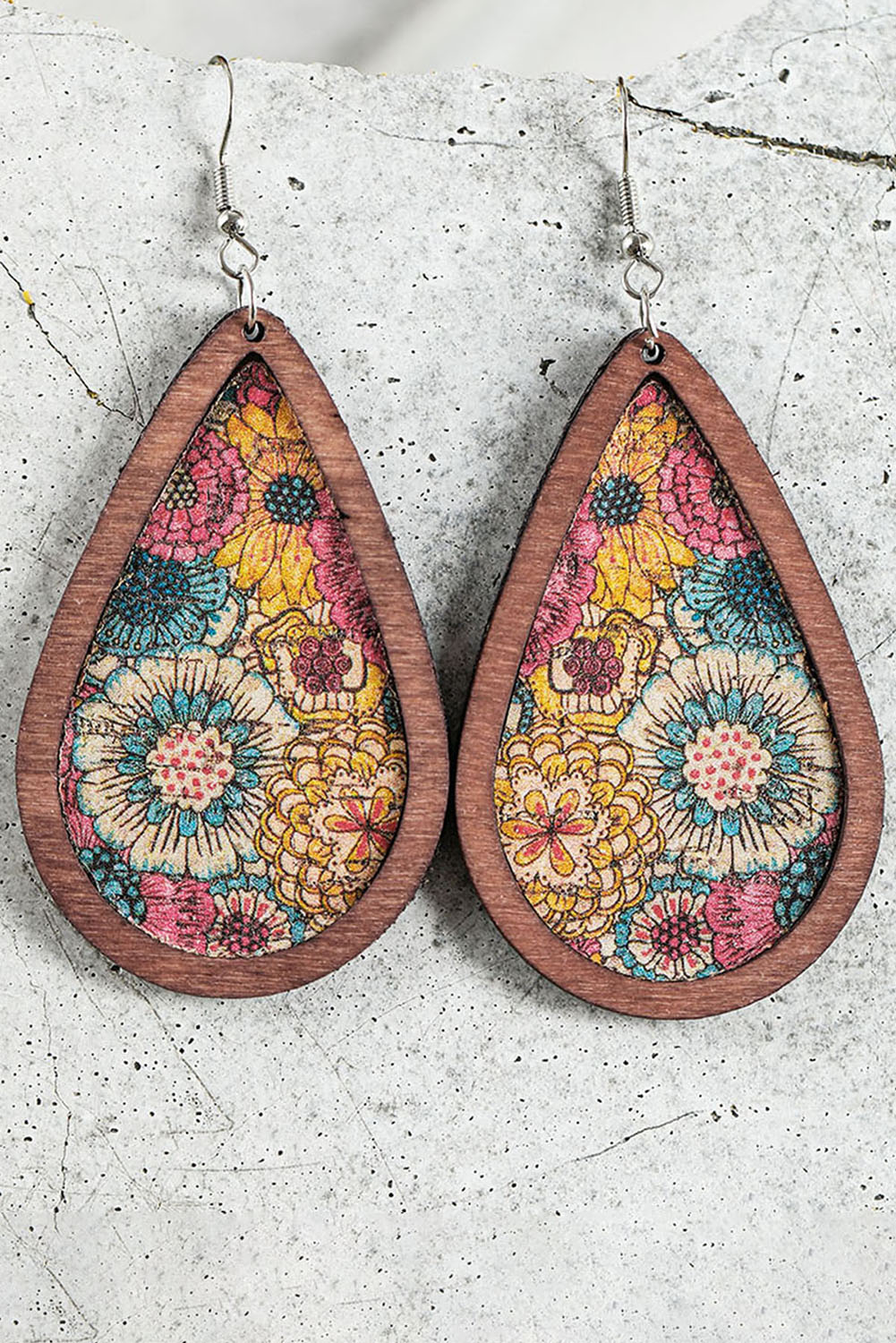 Multicolour Contrast Trim Floral Print Drop Earrings - loveforevers