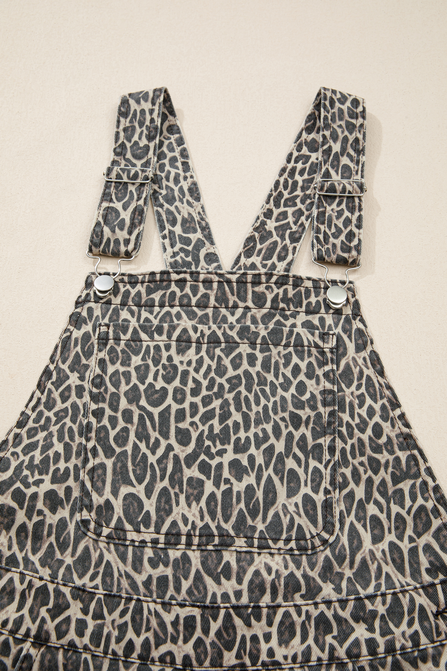 Brown  Leopard Print Straight Leg Loose Denim Overall Jumpsuit - loveforevers
