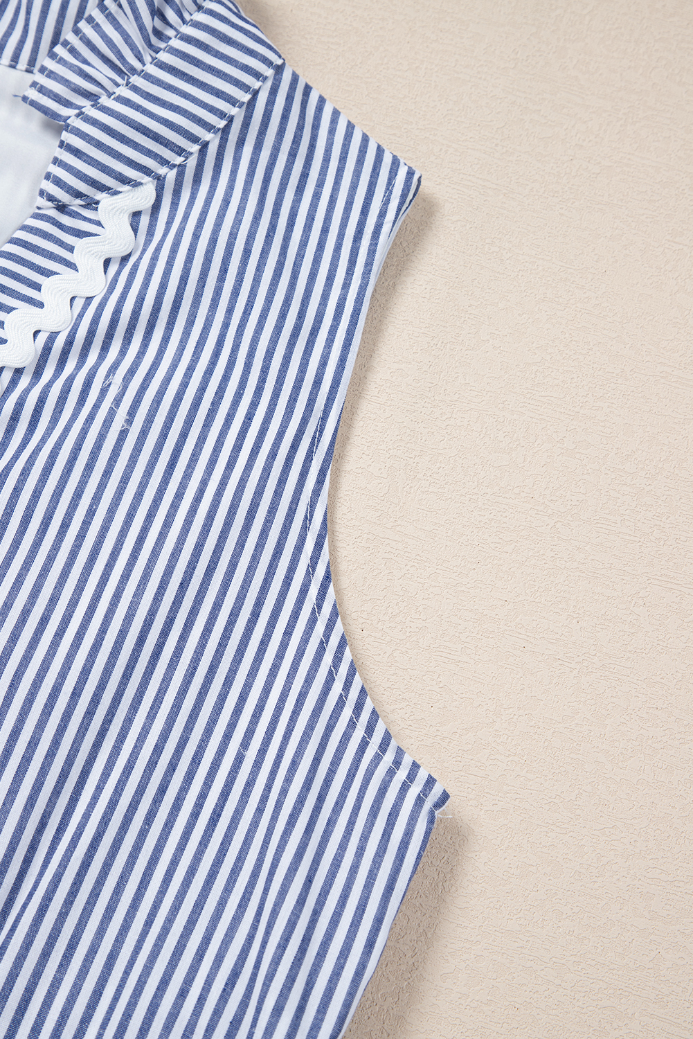 Blue Stripe Sleeveless Notched V Neck Contrast Ric Rac Mini Dress - loveforevers