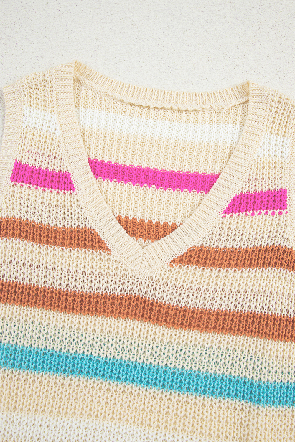 Khaki Stripe Textured Knit V Neck Sweater Vest - loveforevers