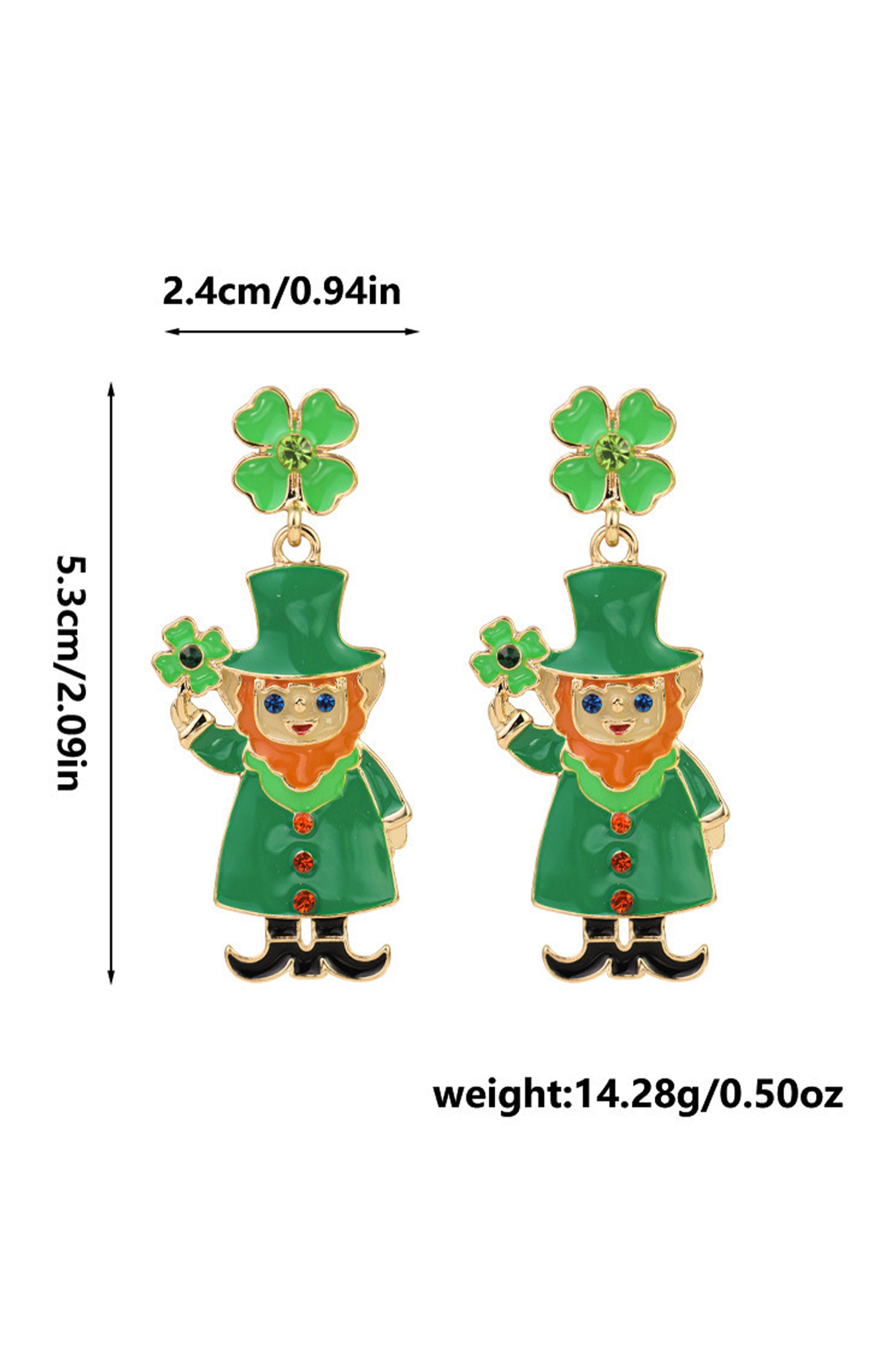 Dark Green St Patricks Day Enameled Leprechaun Drop Earrings - loveforevers