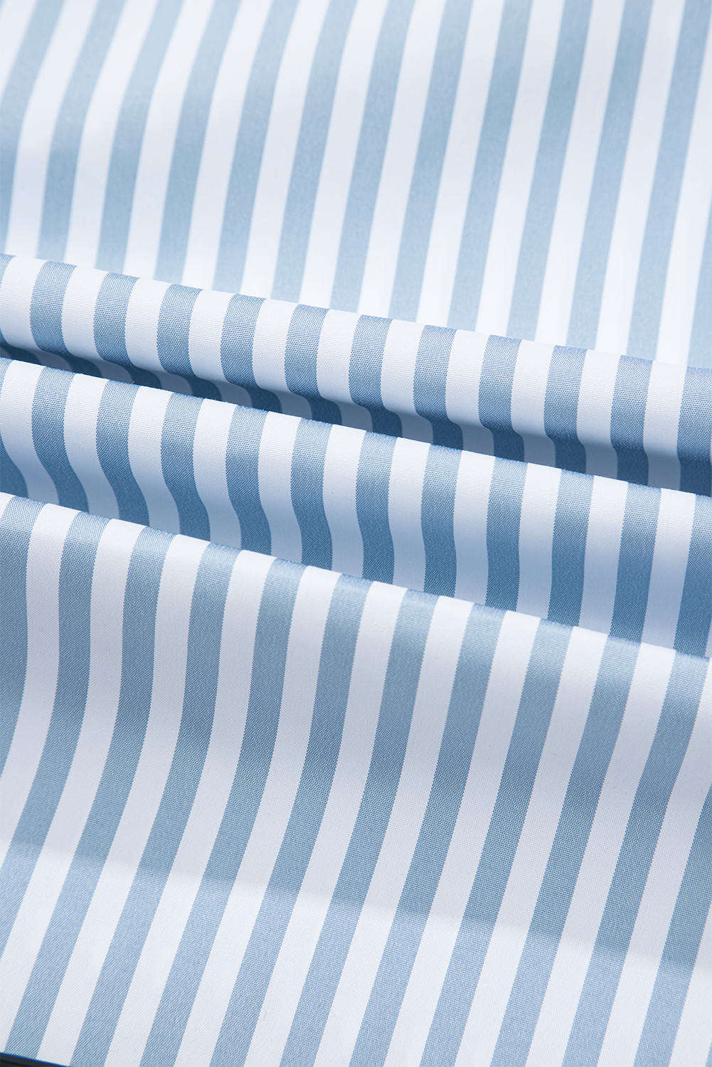 Sky Blue Stripe Shirred Detail Half Placket Collared Long Sleeve Fall Shirt - loveforevers