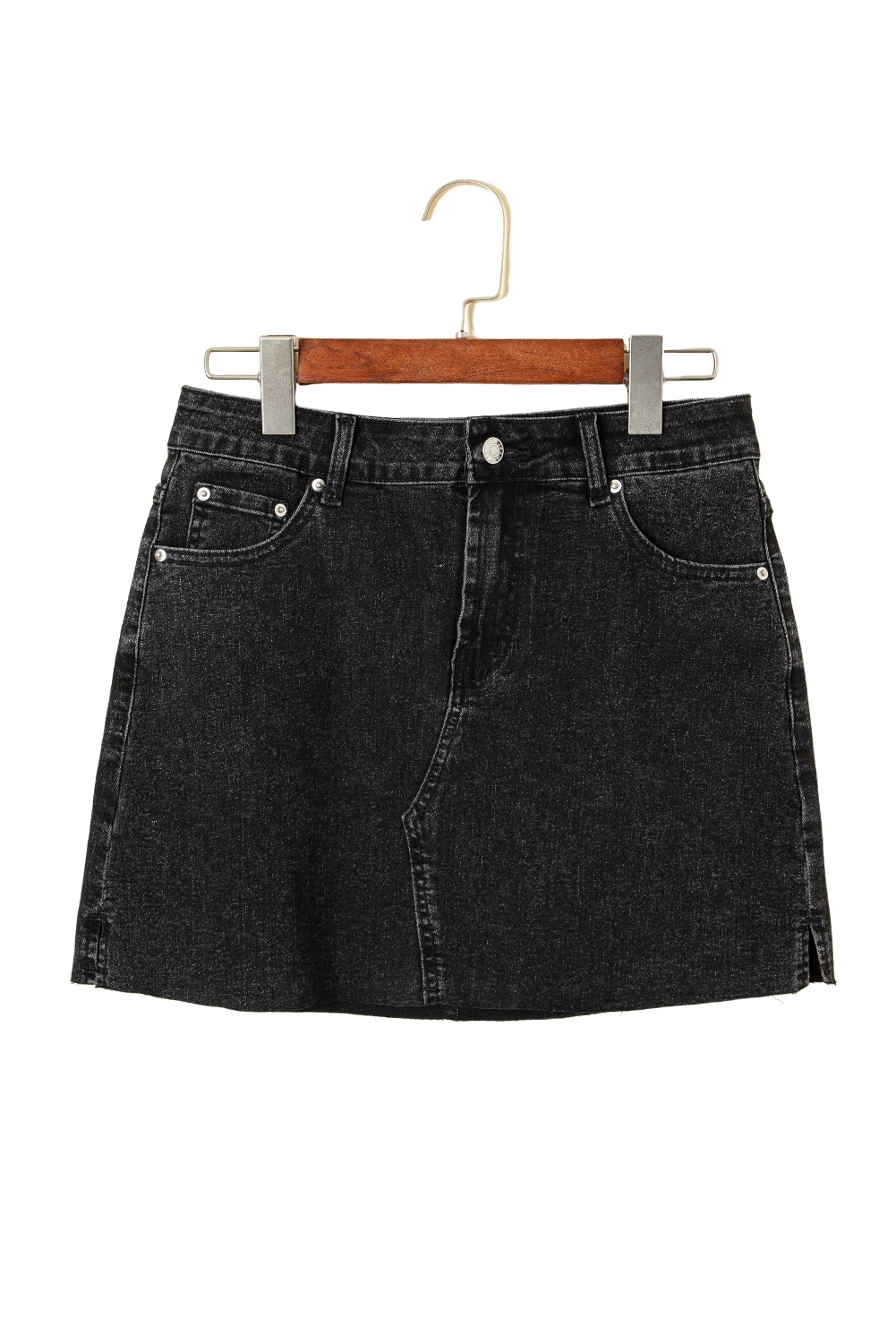 Carbon Grey Mineral Wash Ripped Raw Hem Denim Mini Skirt - loveforevers