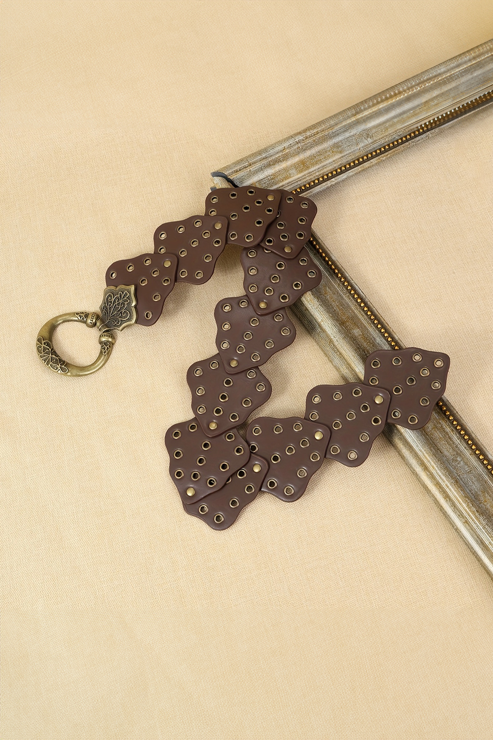 Chestnut Y2K Antique Bronze Circle Grommet Detail Western Leather Belt - loveforevers