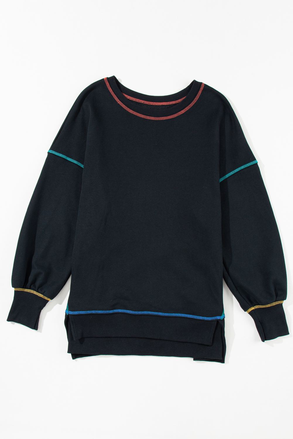 Contrast Stitching Split Baggy Sweatshirt - loveforevers