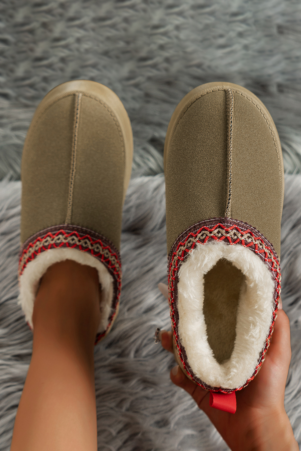 Chestnut Contrast Print Suede Plush Lined Snow Boots - loveforevers