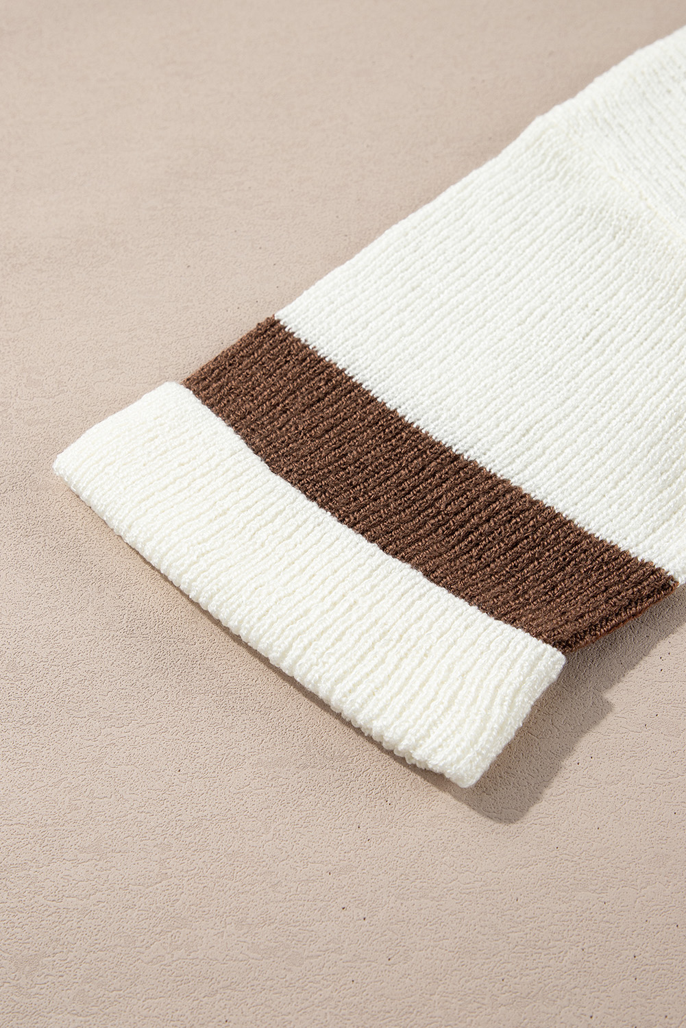 Brown Striped Accent Notched V Neck Cropped Sweater T Shirt - loveforevers