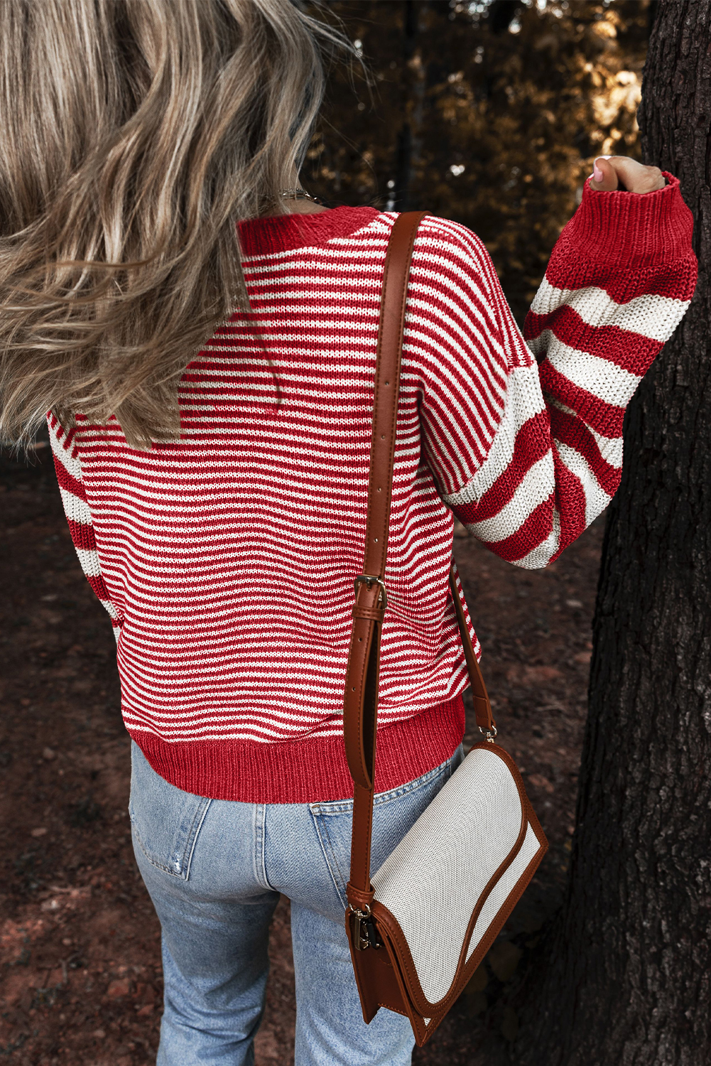 Gray Stripe Geometric Textured Drop Shoulder Sweater - loveforevers