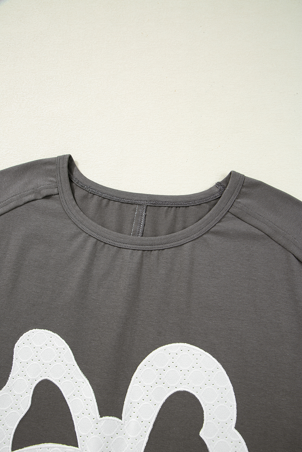 Medium Grey Lace Bow Raw Edge Drop Shoulder Casual T Shirt - loveforevers